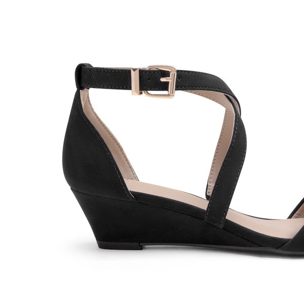 Open Toe Low Heel Wedge Sandals - BLACK NUBUCK - 3
